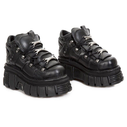 NEW ROCK 106-S29 TOWER SHOES Metallic Black Leather Biker Punk Gothic Boots