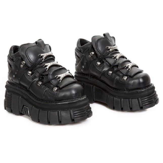 NEW ROCK 106-S29 TOWER SHOES Metallic Black Leather Biker Punk Gothic Boots