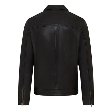 Mens Leather Black Harrington Collar Biker Jacket - Alpha