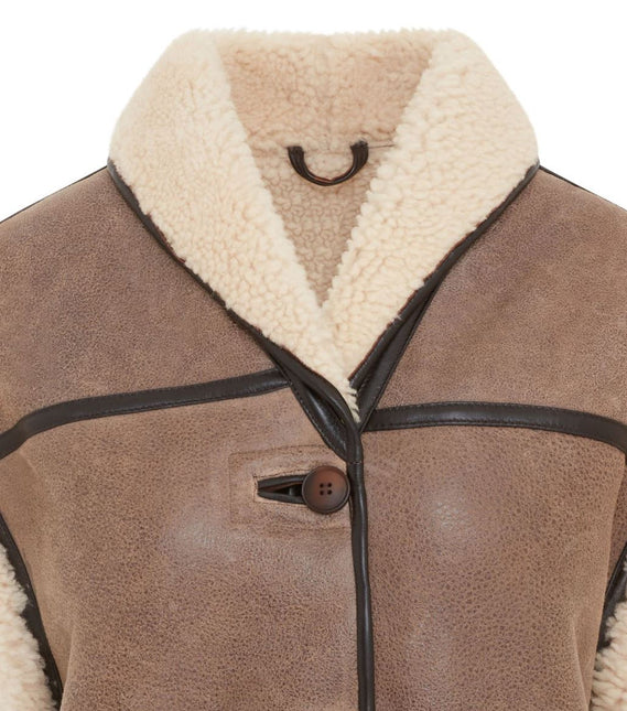 Womens Brown Aviator Shearling Sheepskin Leather Gilet Waistcoat