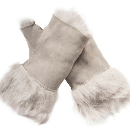 Womens Shearling  Mittens Fingerless Cuffs Toscana Suede Sheepskin Fur