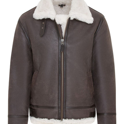 Mens Creck Brown Warm Sheepskin Aviator Zip-Up Flight Jacket-Harrogate