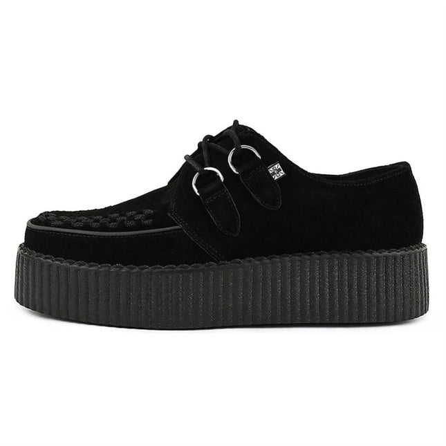 TUK Viva High Creeper Black Suede Platform Lace-Up Goth Shoes - AV7757