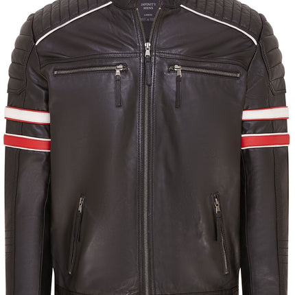 Mens Quilted Biker Leather Jacket Racing Jacket