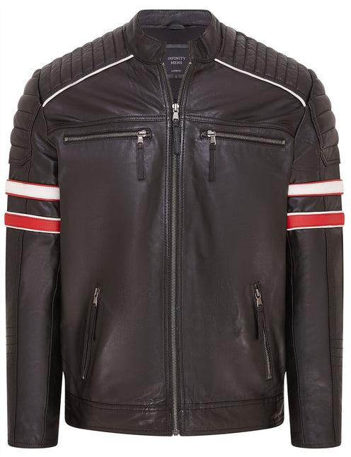 Mens Quilted Biker Leather Jacket Racing Jacket