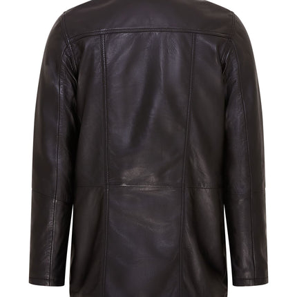 Mens Leather Jacket Classic Trench Coat with Removable Collar Mid Length Warm Overcoat