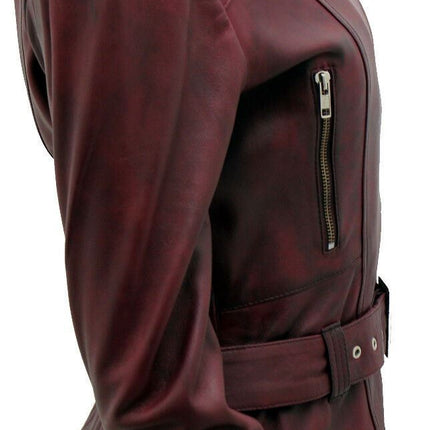 Womens Long Leather Biker Jacket-Quito