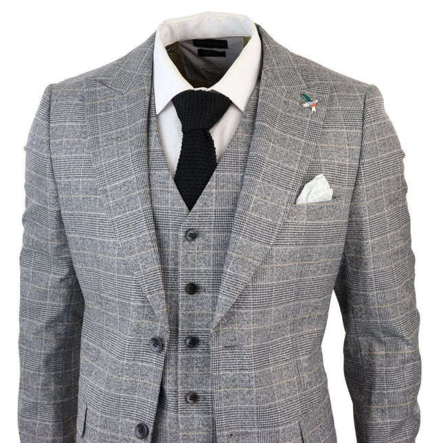 Men's Check Grey 3 Piece Prince Of Wales Suit