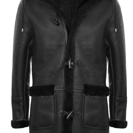Mens Winter Sheepskin Hooded Duffle Coat-Helsinki