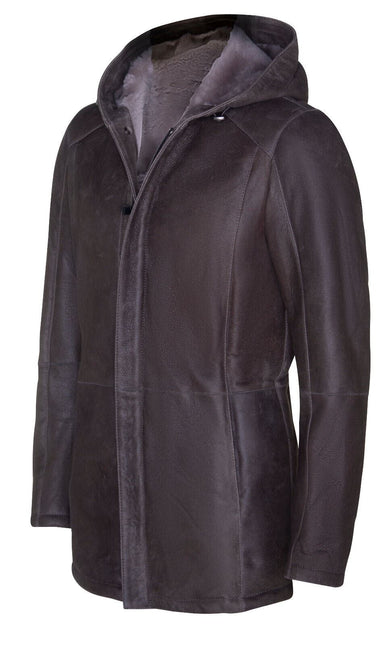 Mens Sheepskin Hooded Parka Coat-Alafaya