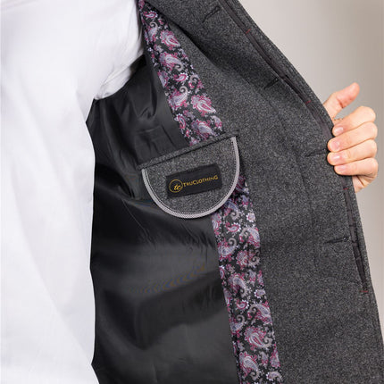 Men's Wool Blend Classic Collar Grey Overcoat