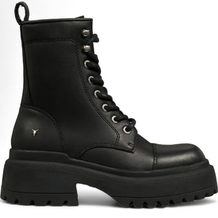 Windsorsmith Womens Black Leather Chunky Platform Combat Boots - Destroy