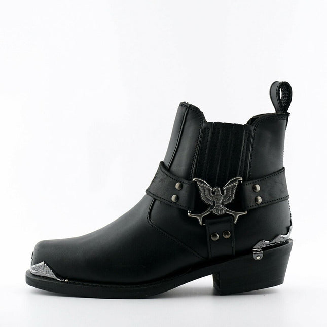 Grinders Mens Black Cowboy Biker Boots - Eagle Lo