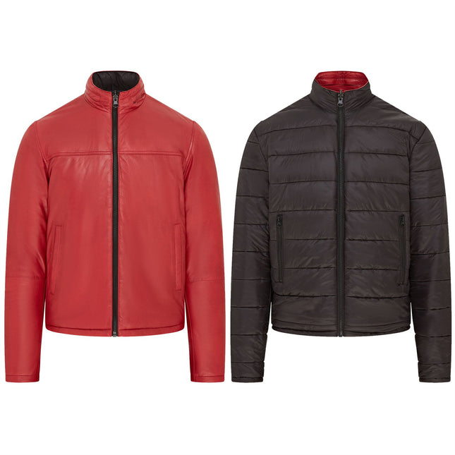Mens Reversible Hooded Leather Jacket Premium Lambskin Napa