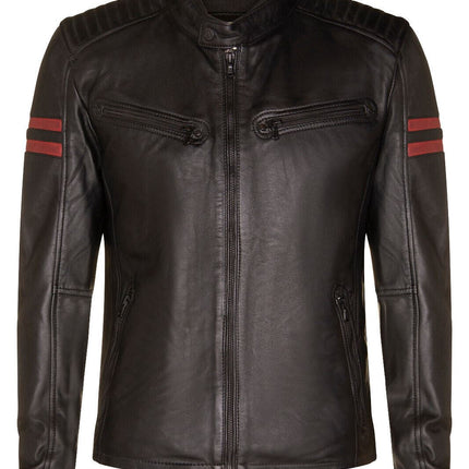Mens Black Leather Retro Bomber Jacket - Rome