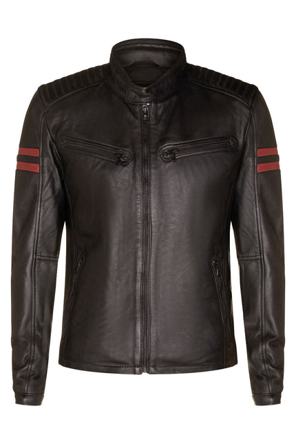 Mens Black Leather Retro Bomber Jacket - Rome