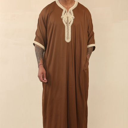 Men's Brown Moroccan Thobe Jubba Robe Eid Djellaba Gandoura