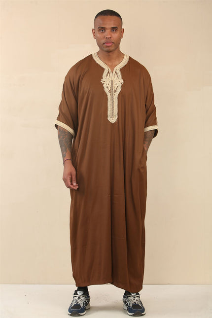 Men's Brown Moroccan Thobe Jubba Robe Eid Djellaba Gandoura