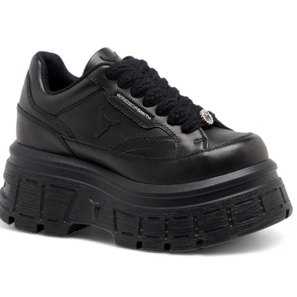 Windsorsmith Womens Black Chunky Leather Platform Trainers Sneakers - Swerve