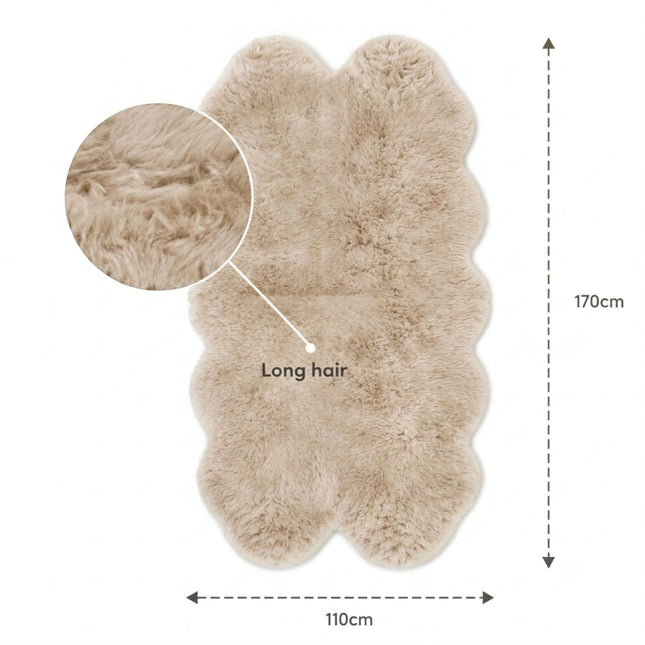 Genuine Sheepskin Cream Quad Natural Fluffy Silky Soft Real Wool Rug