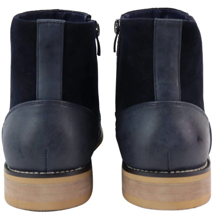 Mens Navy Leather Suede Zip Up Chelsea Boots