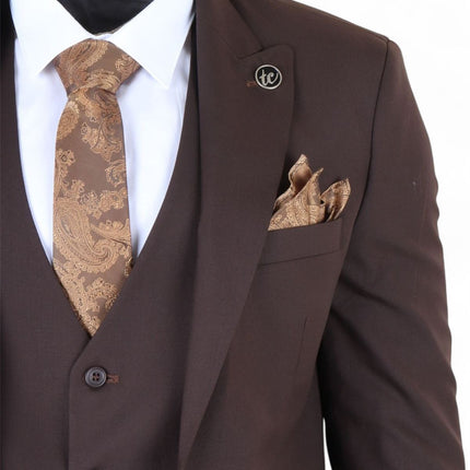 Men's 3 Piece Plain Dark Brown Work Formal Suit