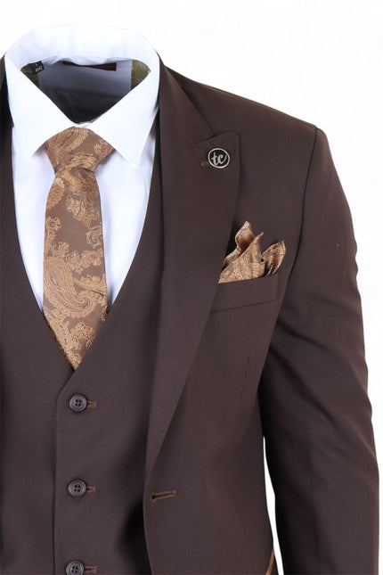 Men's 3 Piece Plain Dark Brown Work Formal Suit