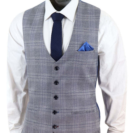 Mens 3 Piece Grey Birdseye Check Classic Suit