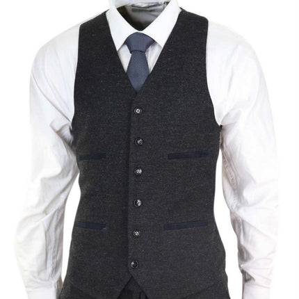 Mens 3 Piece Black Wool Tweed Vintage Retro Suit