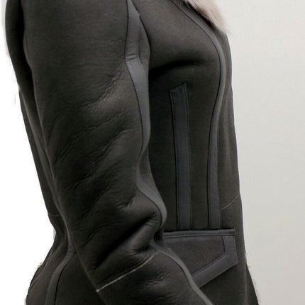 Womens Grey Toscana Shearling Flying Jacket-Teresina