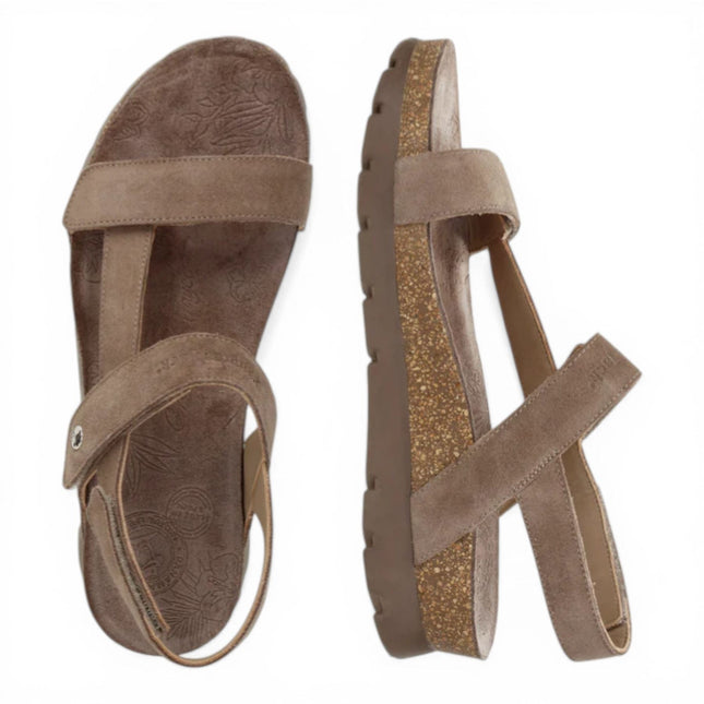 Panama Jack Women's Wedge Stone Grey Suede Leather Sandals - Selma B18