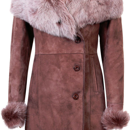 Womens Suede Merino Shearling Coat with Toscana Collar-Hanoi