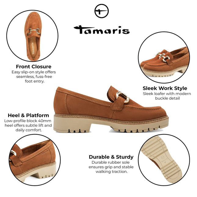 Tamaris Womens Cognac Tan Brown Leather Loafers Slip-On Platform Shoes