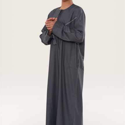 Kids Boys Eid Grey Moroccan Thobe Robe Djellaba Ramadan Eid Jubba- K-HM10