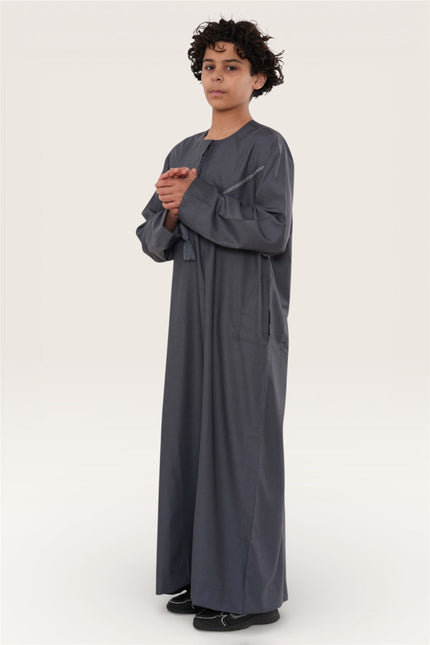 Kids Boys Eid Grey Moroccan Thobe Robe Djellaba Ramadan Eid Jubba- K-HM10