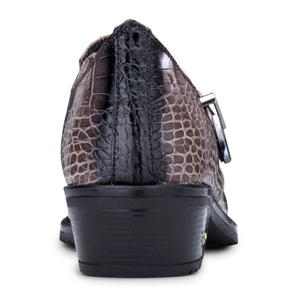 Men's Brown Croc Leather Winklepicker Cuban Biker Boots