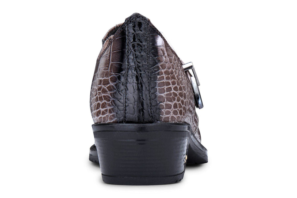 Men's Brown Croc Leather Winklepicker Cuban Biker Boots