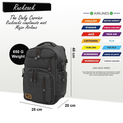 Backpack Rucksack 40x20 x25 cm Underseat Travel Cabin Bag for Ryanair, Easy Jet