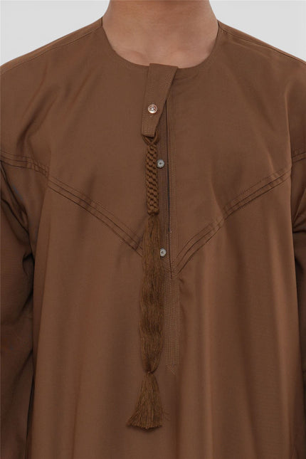 Kids Boys Eid Camel Brown Moroccan Jubba Robe Djellaba Ramadan Eid Thobe - K-HM11