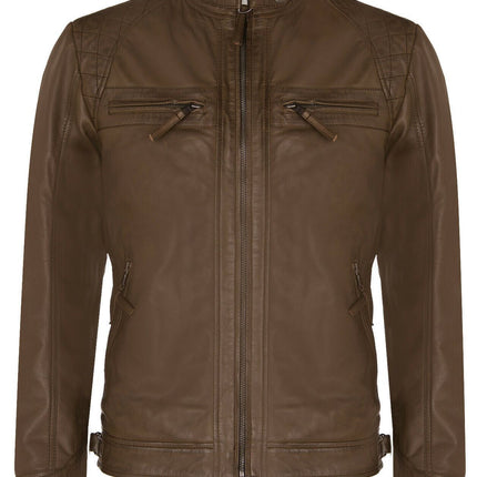 Men's Vintage Leather Quilted Biker Jacket-Monaco