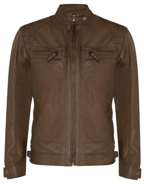 Men's Vintage Leather Quilted Biker Jacket-Monaco