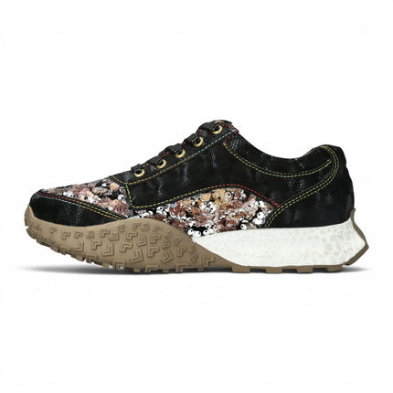 Laura Vita Women's Floral Black Leather Trainer Sneaker Shoes - Evitao-03