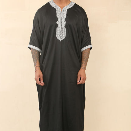 Men's Black Moroccan Thobe Jubba Robe Eid Djellaba Gandoura