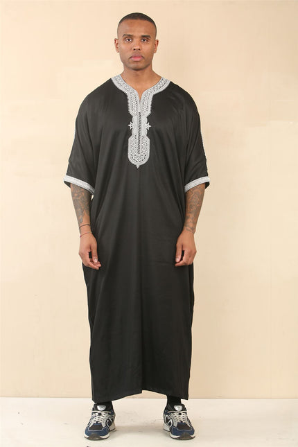 Men's Black Moroccan Thobe Jubba Robe Eid Djellaba Gandoura