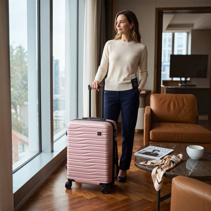 Hardshell Rose Gold Suitcase Set Robust 8 Wheel Luggage Cabin Case Bag
