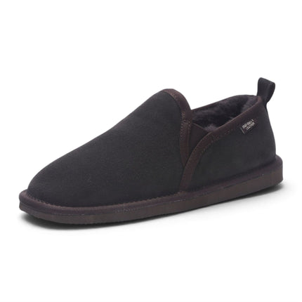 Men's Brown Genuine Sheepskin Suede Slipper Winter Moccasins - Cedar