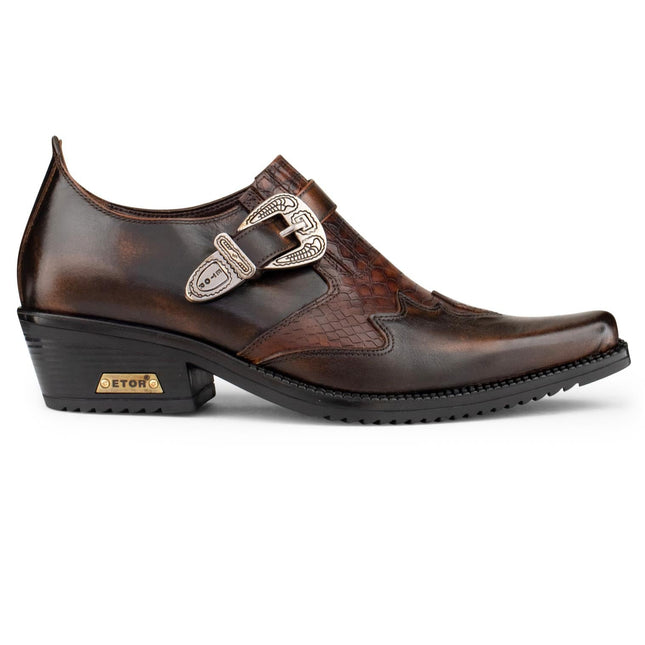 Men's Brown Leather Winklepickers Cowboy Cuban Biker Boots