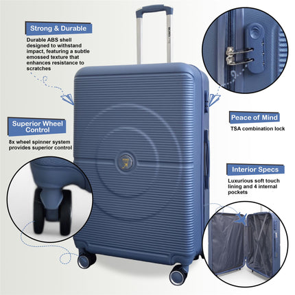 Robust ABS Hard Shell 8 Wheels Luggage Travel Holiday Cabin Suitcase Set