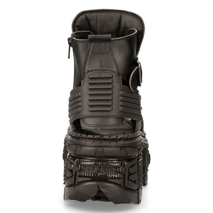 New Rock Black Vegan Leather Boot Sandals-BIOS106-V3