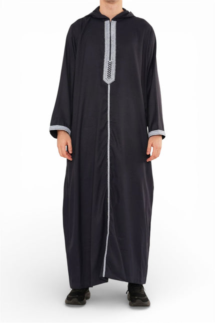 Men's Eid Navy Blue Hooded Moroccan Thobe Robe Djellaba Ramadan Jubba- HM3